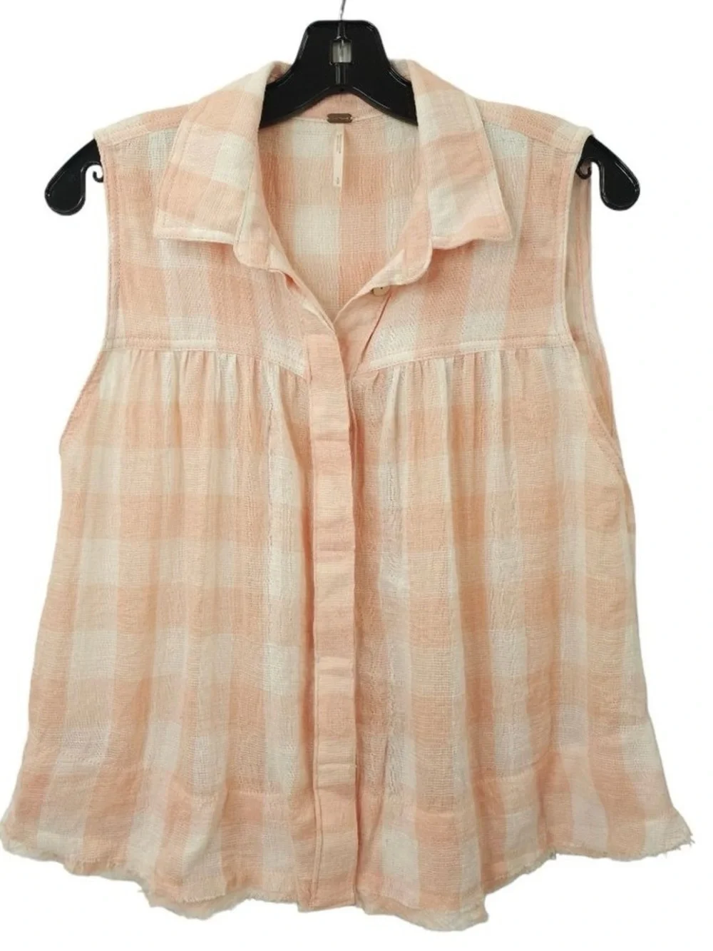 Free People Pink Plaid Hey There Sunrise Button Front Shirt Size S